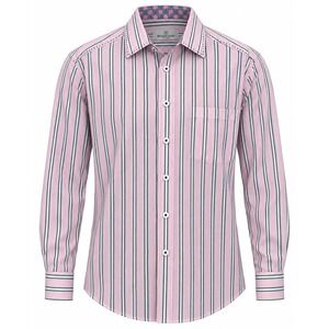 Bugatchi Uomo Pink White Striped Cotton Long Sleeve Button Down Shirt Mens Large